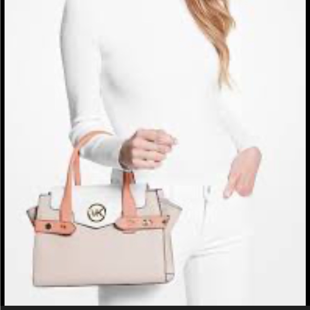 Michael Kors Carmen Medium Satchel - Pink and Tan - Picture 2 of 8